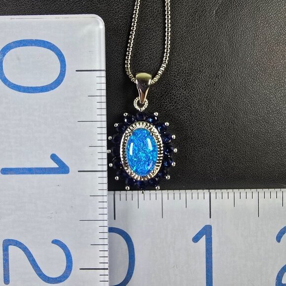 Synthetic Australian Opal & Blue‎ Crystal Pendant Necklace (NWOT) - Picture 5 of 7